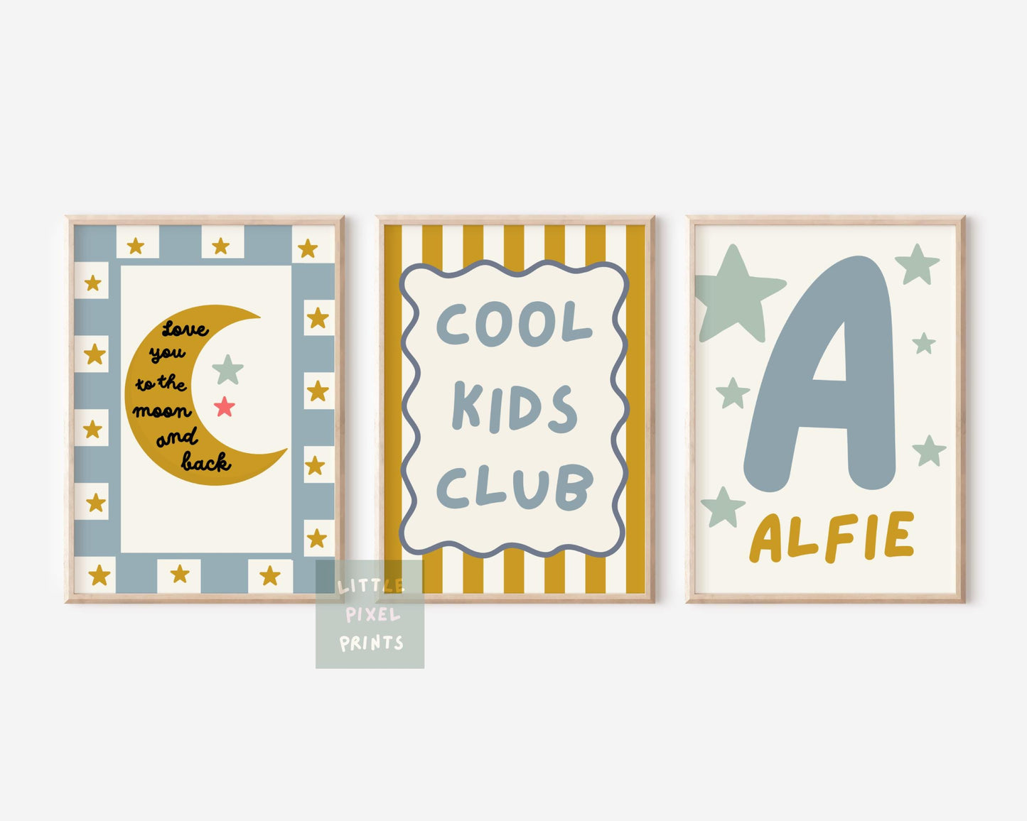 cool kids club personalised moon and stars wall print set