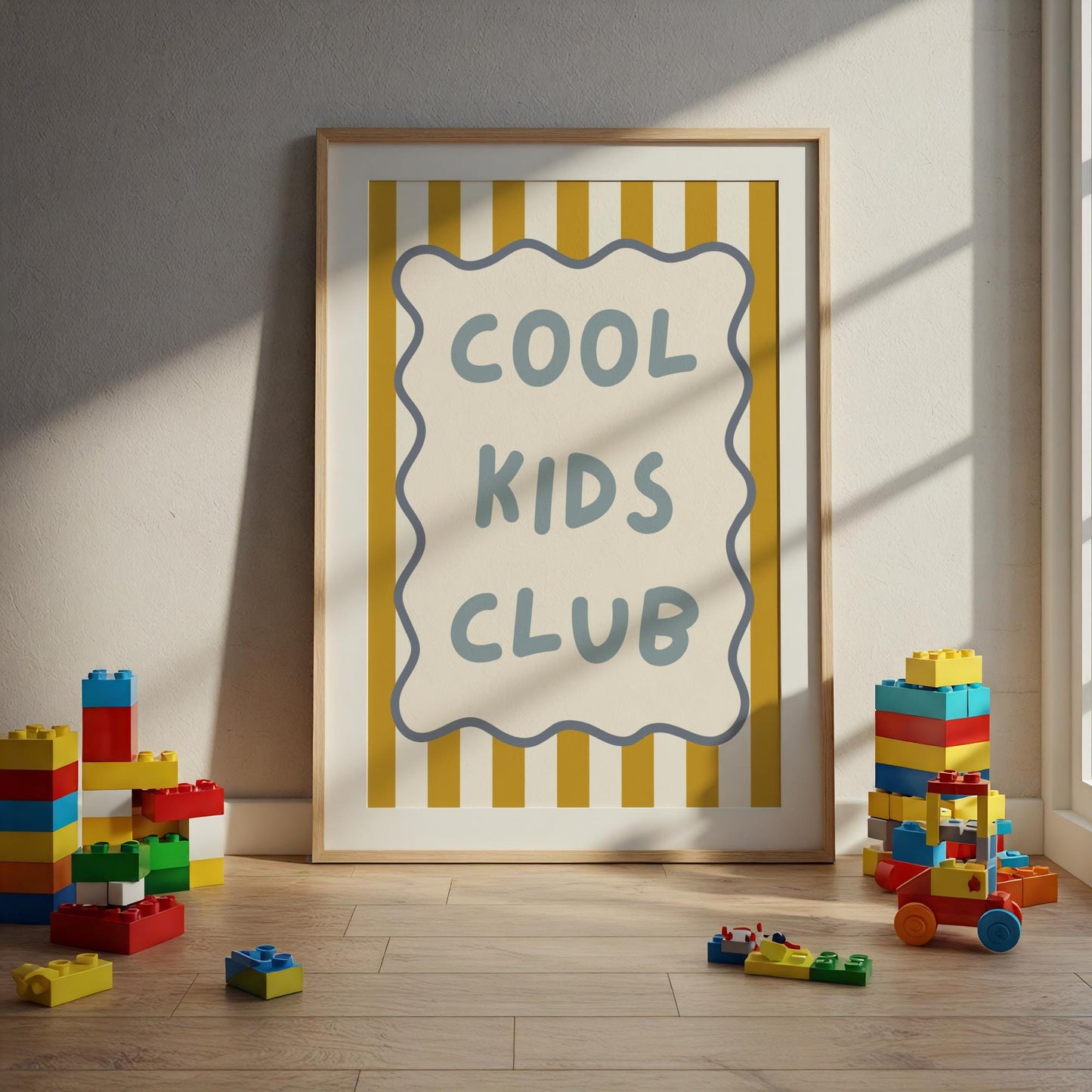 cool kids club childrens blue and yellow striped wall print