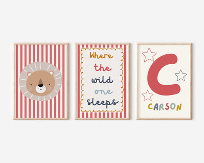 childrens personalised safari print set "where the wild one sleeps"