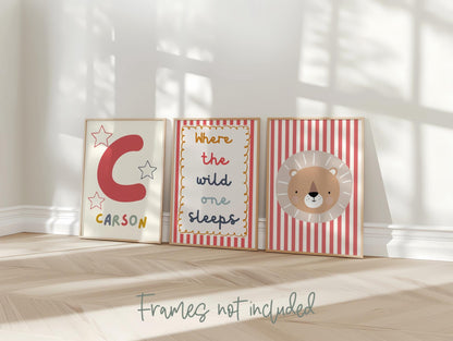childrens bright personalised safari print set "where the wild one sleeps"