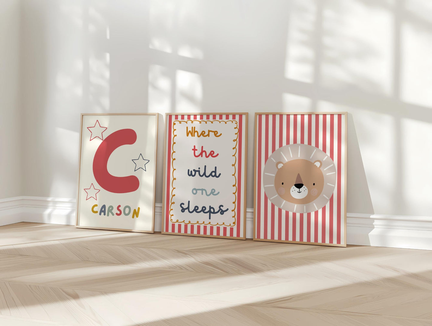 childrens bright personalised safari print set "where the wild one sleeps"