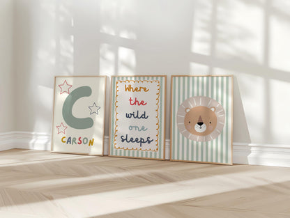 childrens personalised safari print set "where the wild one sleeps"
