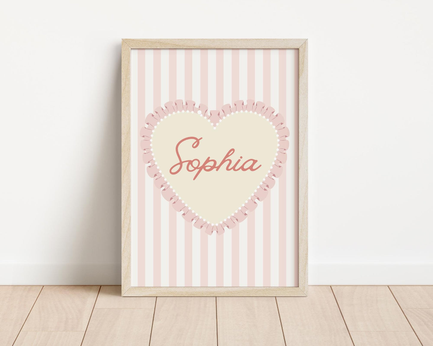 girls personalised vintage heart print for nursery,bedroom or playroom