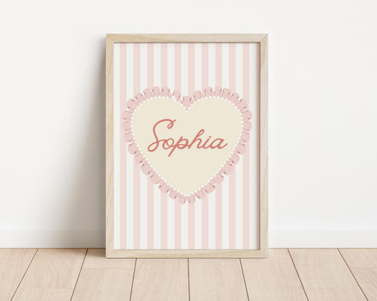 girls personalised vintage heart print for nursery,bedroom or playroom