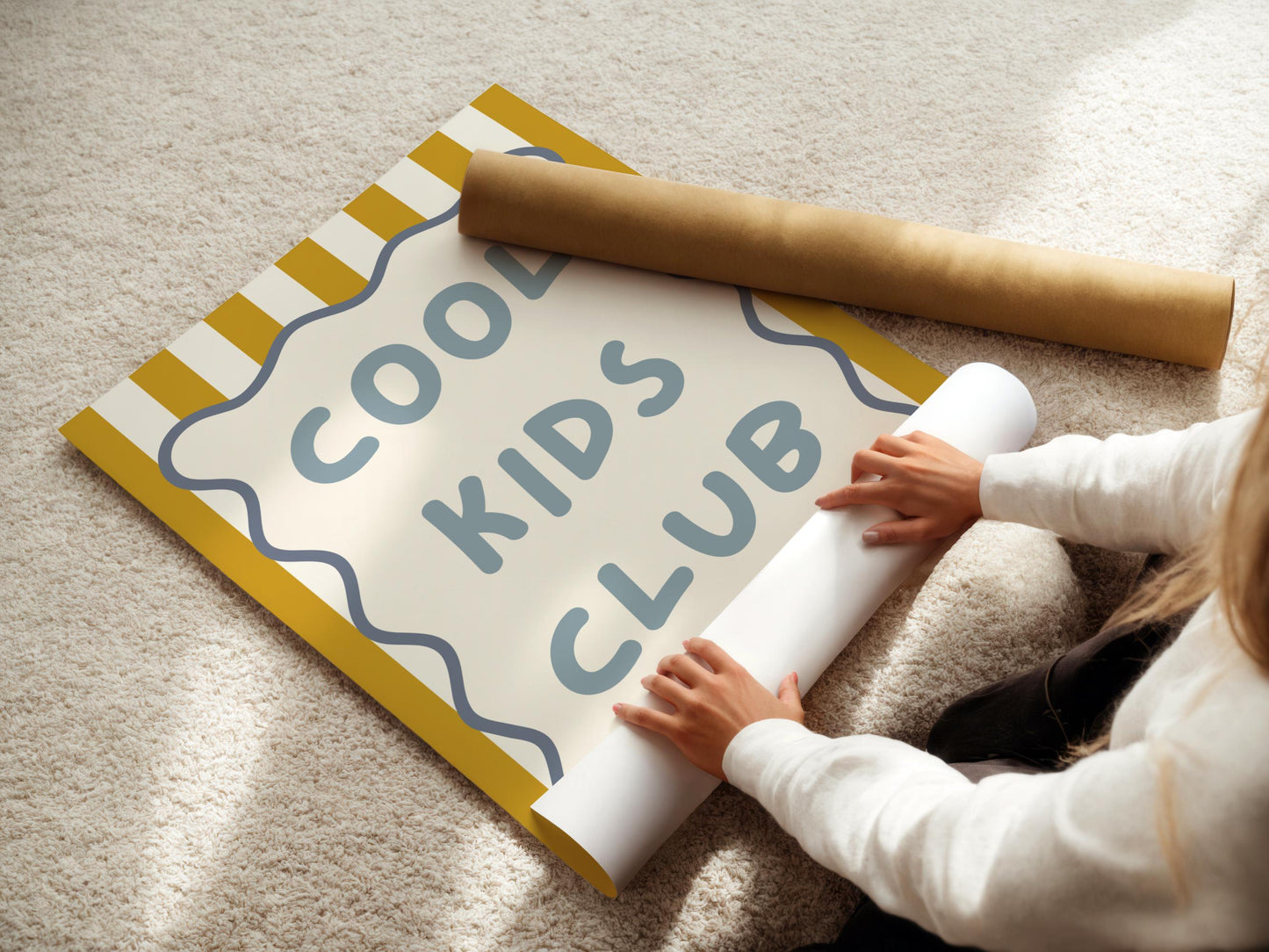 cool kids club childrens blue and yellow striped wall print