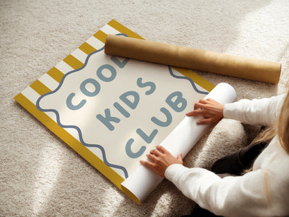 cool kids club childrens blue and yellow striped wall print