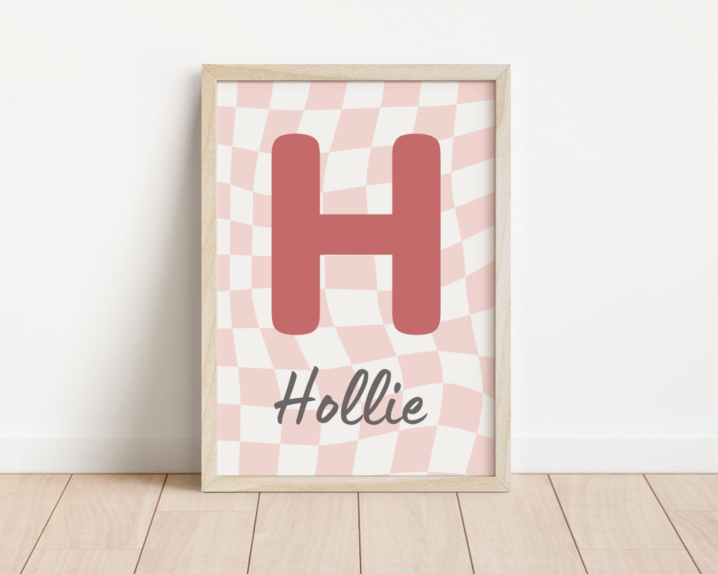 Personalised Pink Initial Print, Retro Checkered Nursery Decor
