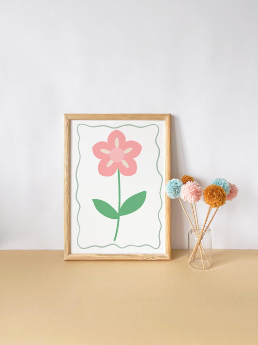 girls pretty pink flower wall print for bedroom or nursery ( print only )