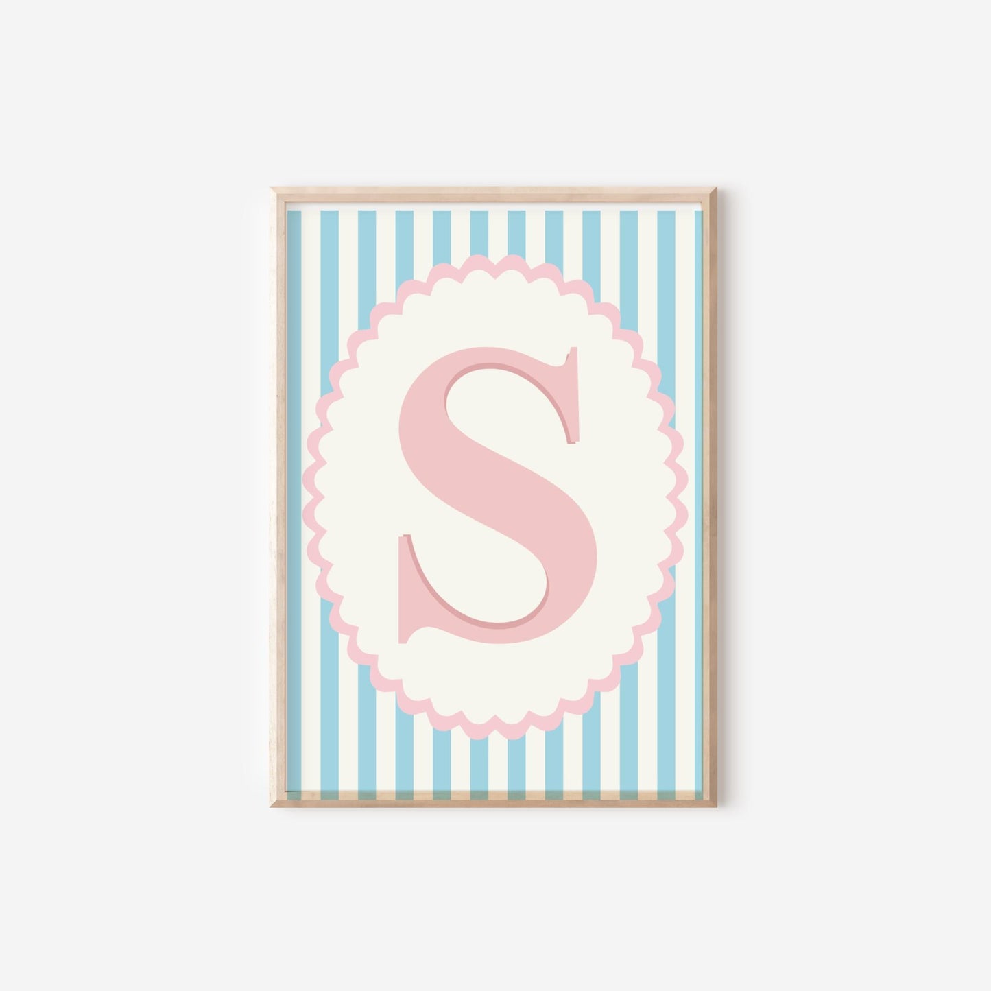 girls pink and blue scallop initial wall print for bedroom or nursery
