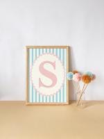 girls pink and blue scallop initial wall print for bedroom or nursery