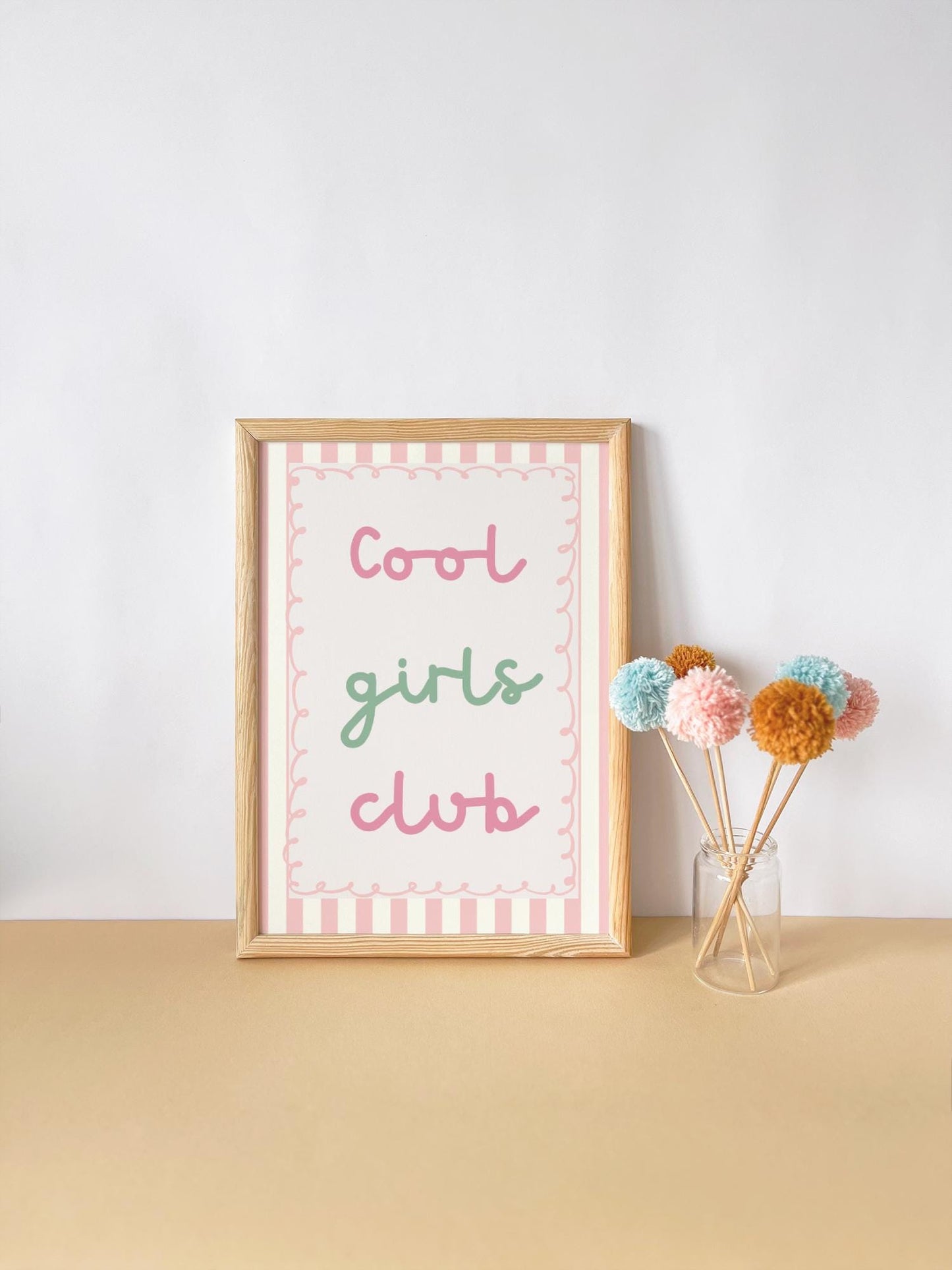 cool girls club pink wall print for childrens nursey, playroom or bedroom