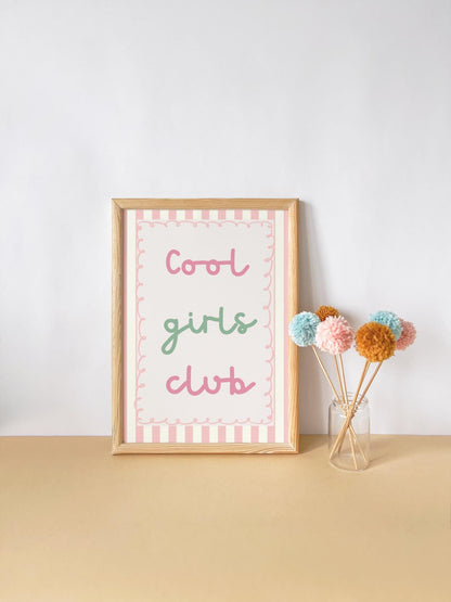 cool girls club pink wall print for childrens nursey, playroom or bedroom