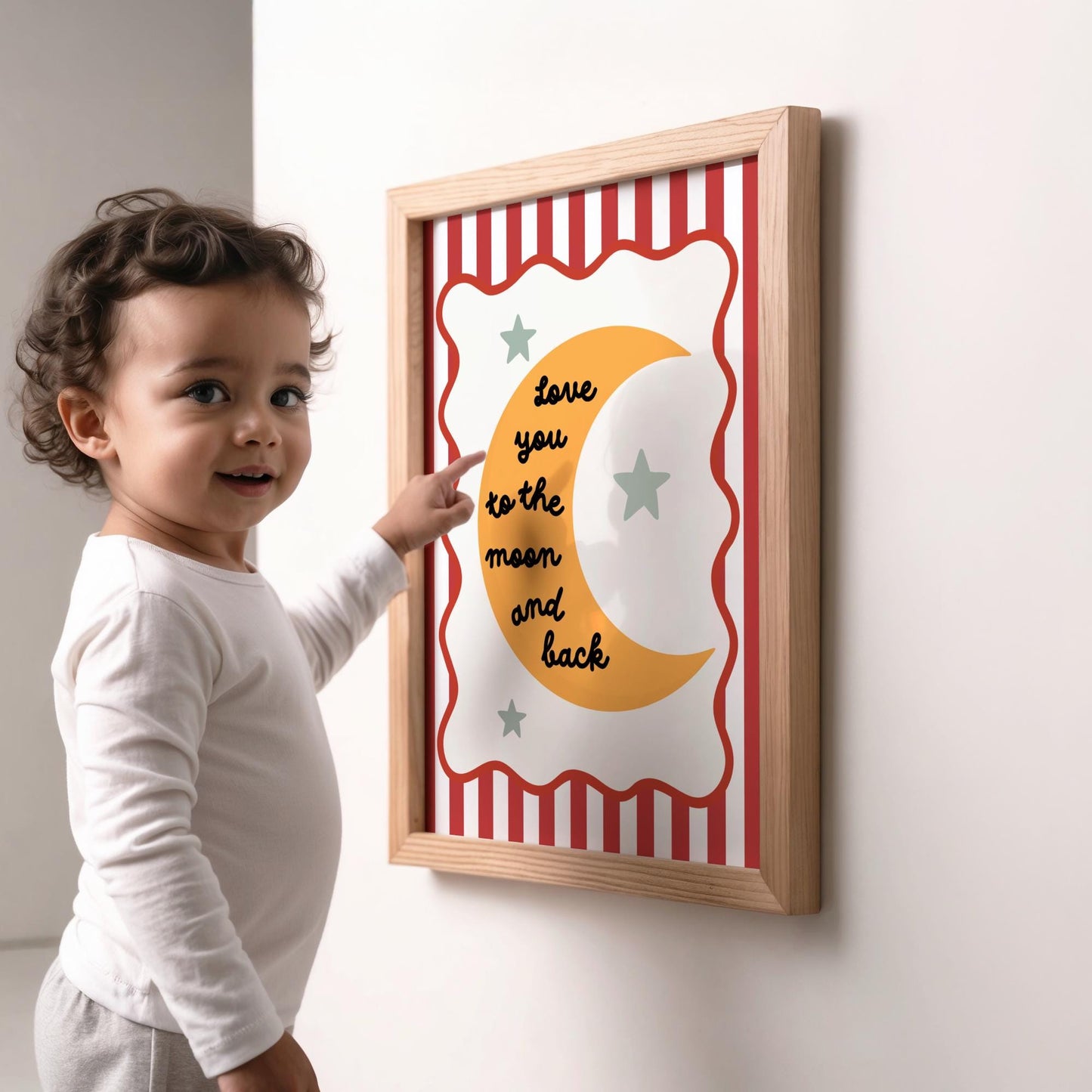 love you to the moon and back scalloped wall print for childrens bedroom or nursery