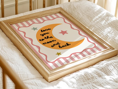 Love You to the Moon and back Print, Scalloped Border Nursery Decor