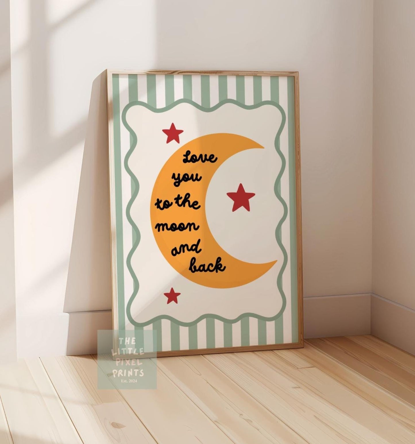 Love You to the Moon and back Print, Scalloped Border Nursery Decor