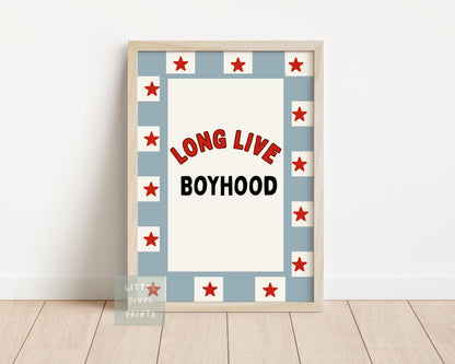 Long Live Boyhood blue and red star Print for boys bedroom or nursery