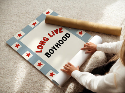 Long Live Boyhood blue and red star Print for boys bedroom or nursery