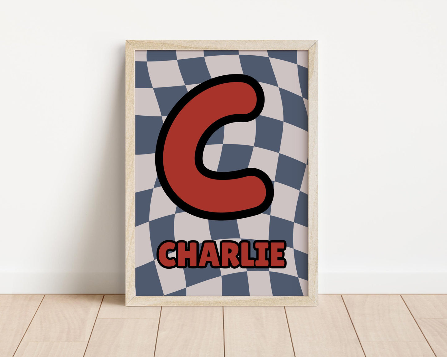 Personalised checkered Initial Wall Print for childrens bedroom or nursery