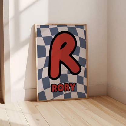 Personalised checkered Initial Wall Print for childrens bedroom or nursery