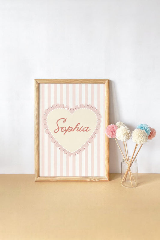 girls personalised vintage heart print for nursery,bedroom or playroom