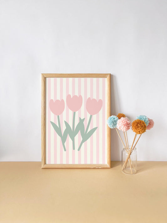 pink floral tulip striped print for girls bedroom or nursery