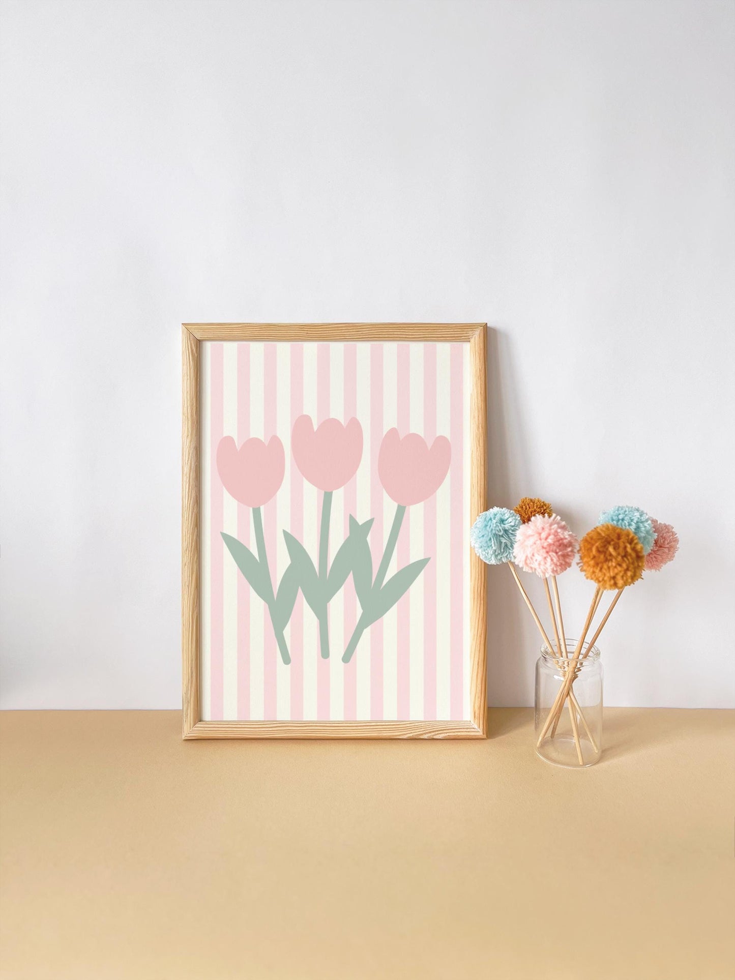 pink floral tulip striped print for girls bedroom or nursery