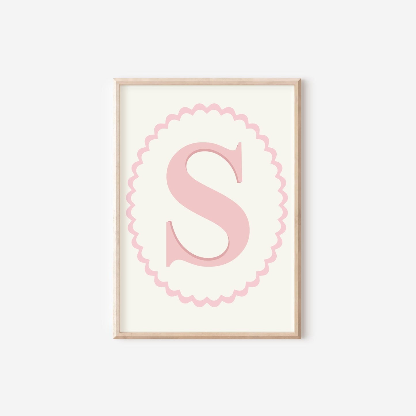 girls pink scallop border initial wall print for bedroom or nursery
