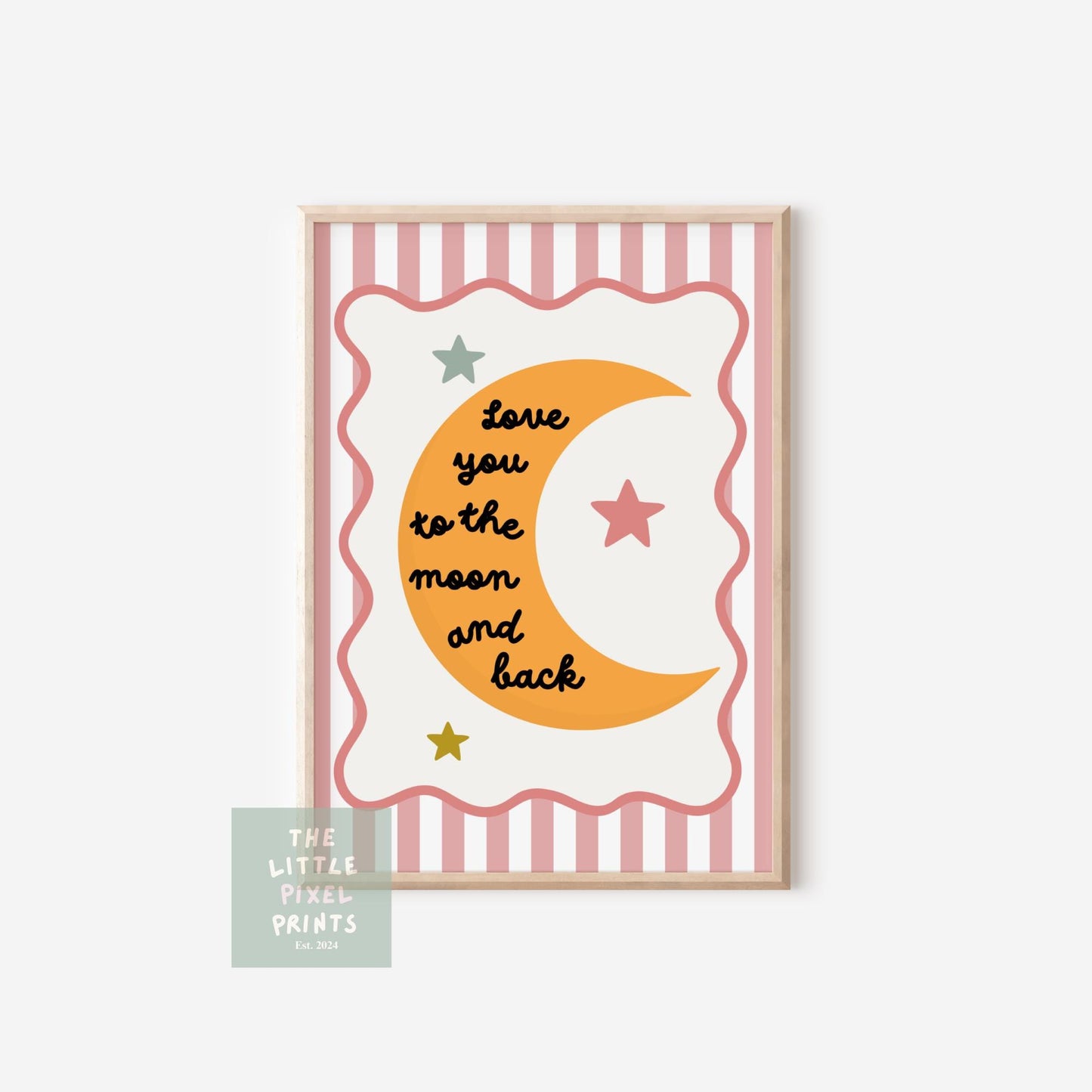 Love You to the Moon and back Print, Scalloped Border Nursery Decor