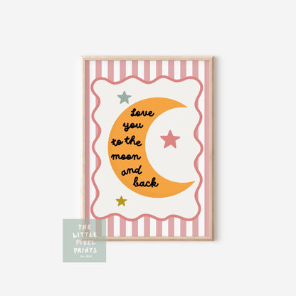 Love You to the Moon and back Print, Scalloped Border Nursery Decor