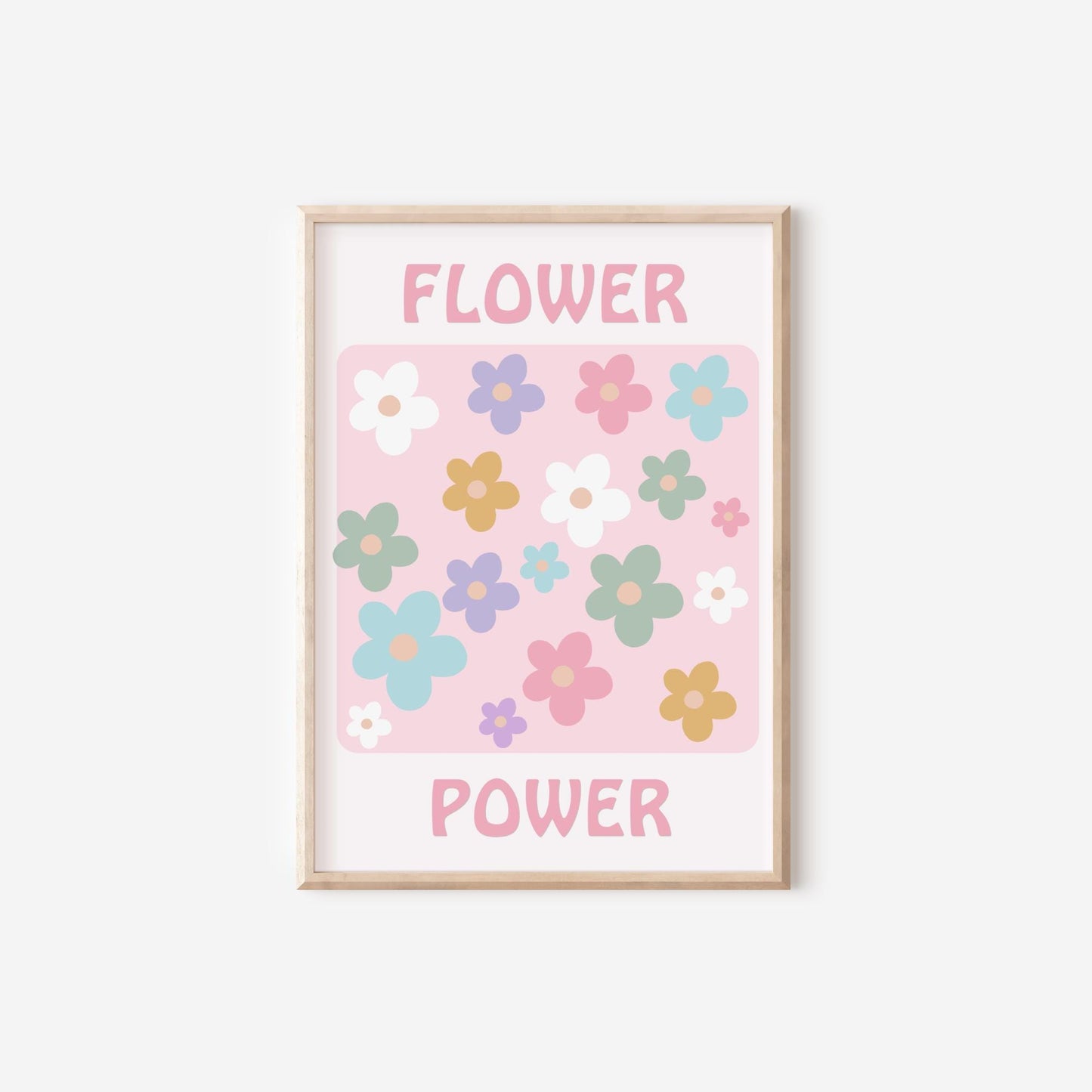 girls floral "flower power" pastel pink wall print for bedroom or nursery (print only)
