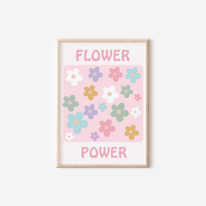 girls floral "flower power" pastel pink wall print for bedroom or nursery (print only)