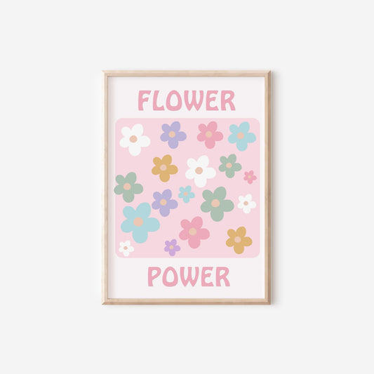 girls floral "flower power" pastel pink wall print for bedroom or nursery (print only)