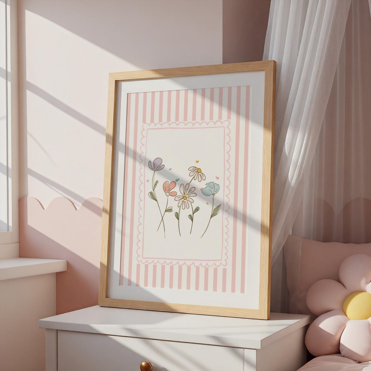 Girls floral scallop whimiscal wall print for nursery or bedroom