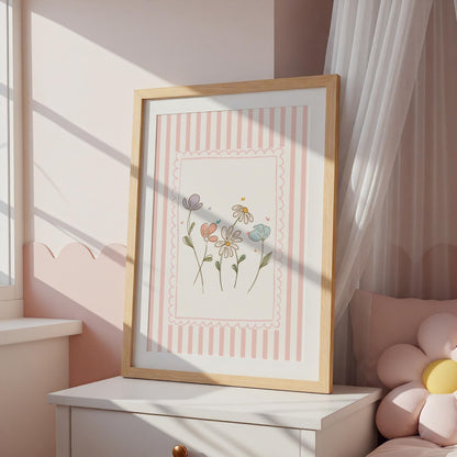 Girls floral scallop whimiscal wall print for nursery or bedroom