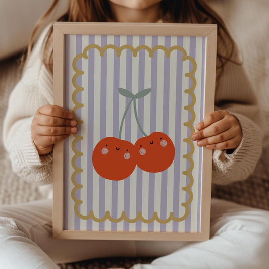Cherry Nursery Print, Happy Kids Room Wall Art
