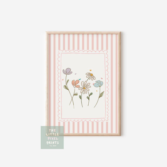 Girls floral scallop whimiscal wall print for nursery or bedroom