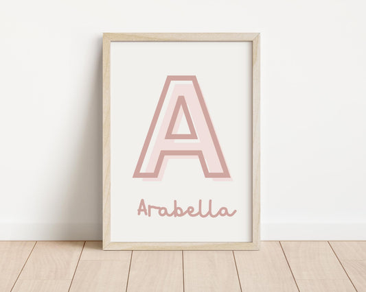 Personalised soft pink girls floral nursery, bedroom or playroom print (unframed)