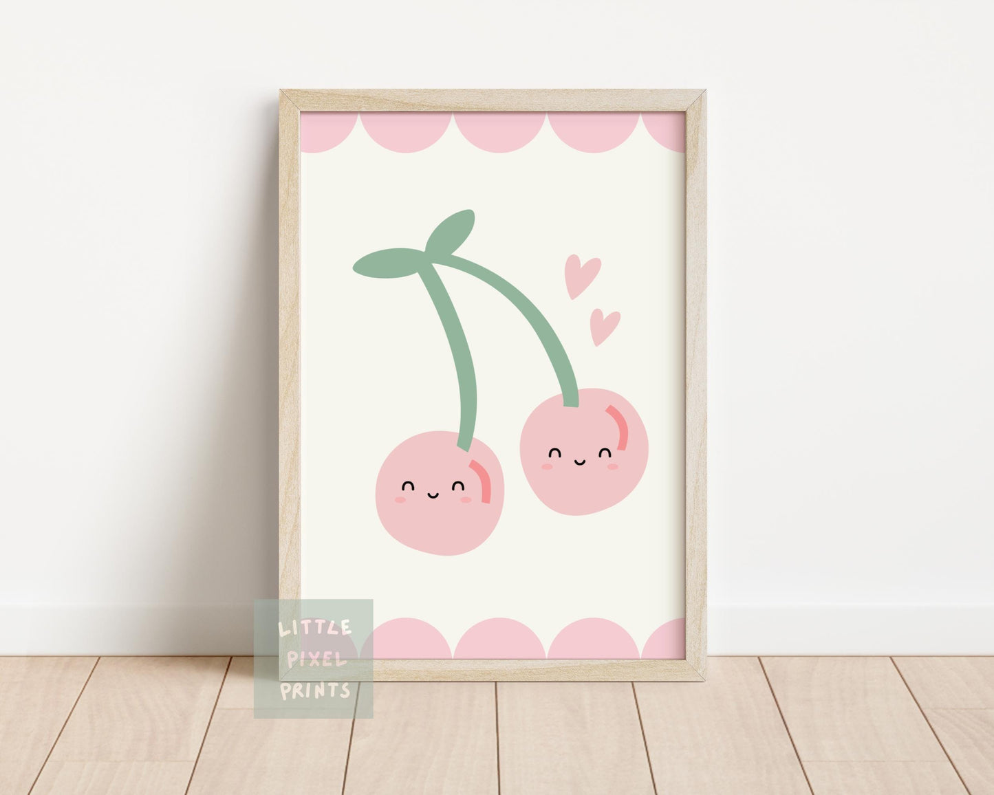 happy cherry girls pink wall print for childrens bedroom, nursery or playroom,