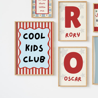 Personalised sibling Kids Gallery Wall Art: Moon, Stars, Rocket Prints