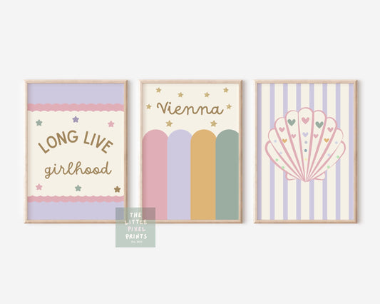 Personalised Girls Room Prints "long live girlhood" Pastel Nursery Art Set
