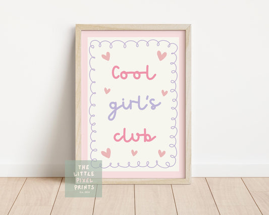 Pastel Cool Girl’s Club Poster  for childrens bedroom, nursery or playroom