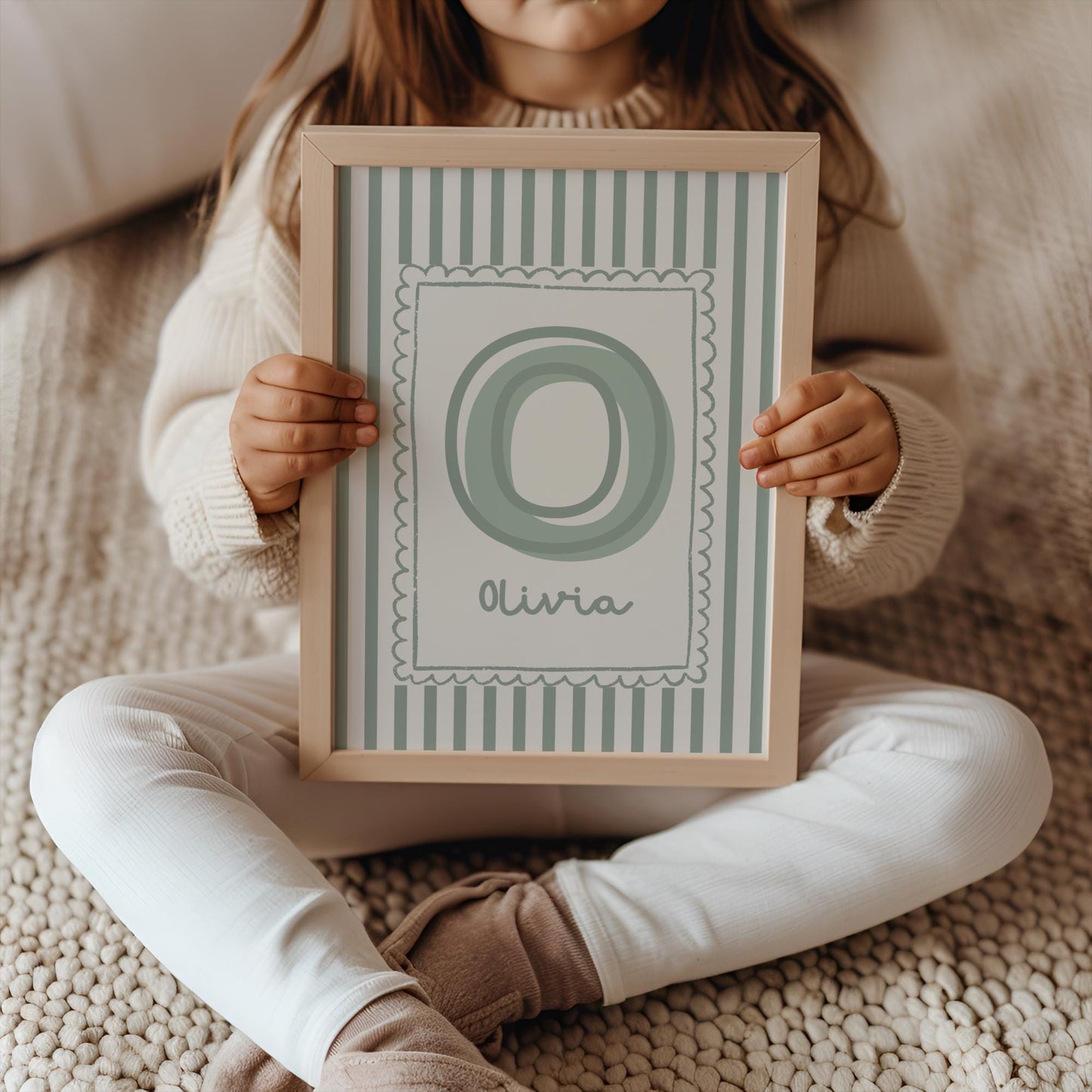 girls personalised initial wall print for nursery or bedroom