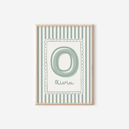 girls personalised initial wall print for nursery or bedroom