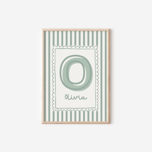 girls personalised initial wall print for nursery or bedroom