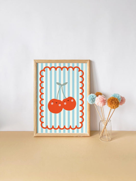 bright happy cherry childrens wall print for nursery or bedroom