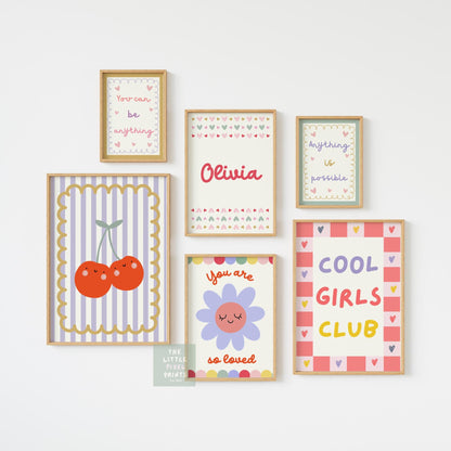 girls personalised bright positive affirmation wall print set gallery for bedroom or nursery