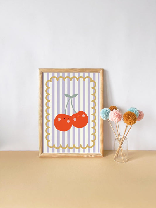 Cherry Nursery Print, Happy Kids Room Wall Art