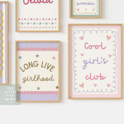 girls "long live girlshood "personalised bright positive affirmation wall print set gallery for bedroom or nursery