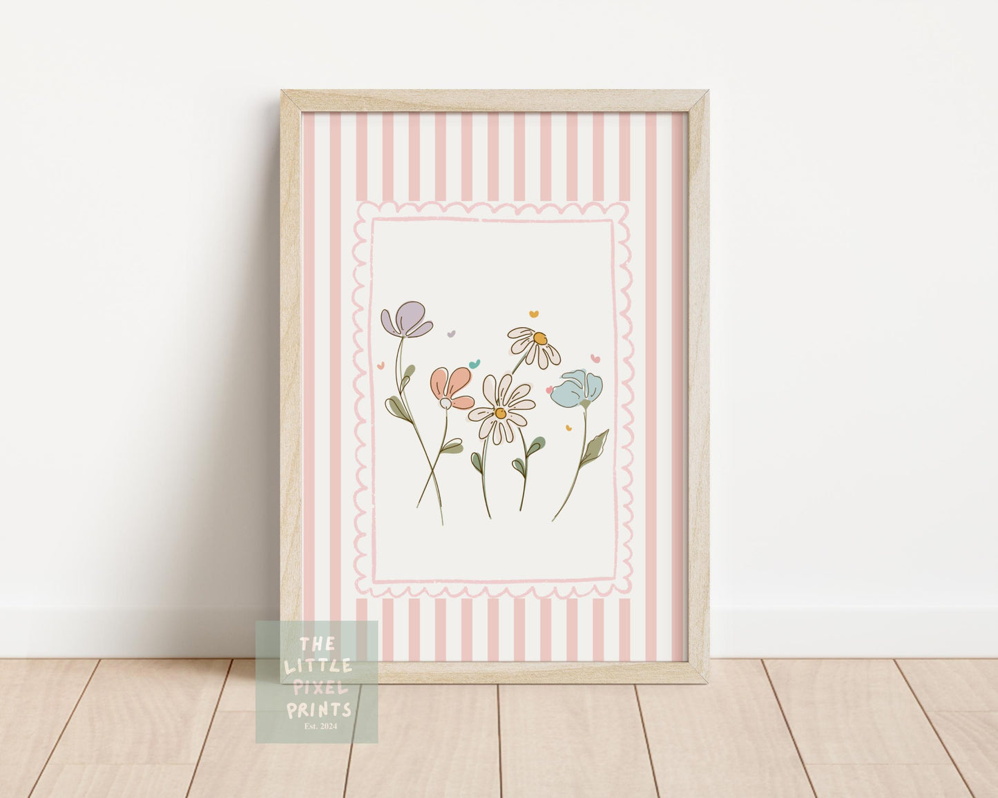 Girls floral scallop whimiscal wall print for nursery or bedroom