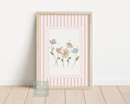 Girls floral scallop whimiscal wall print for nursery or bedroom